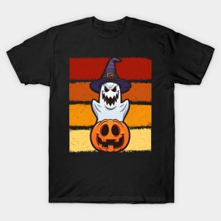 Ghost with Witch Hat Jack O Lantern Pumpkin Halloween T-Shirt